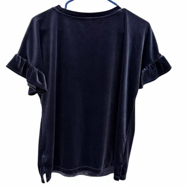 Old Navy Blue Velvet Ruffled Short Sleeve Top Womens Medium - Image 8