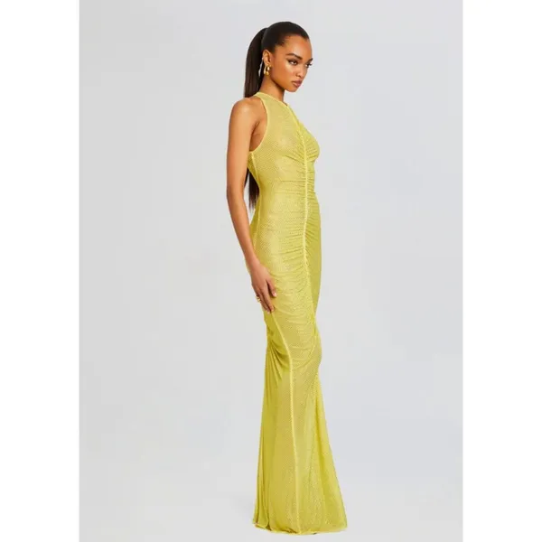 retrofete Marsann Ruched Bodycon Crystal Dress Buttercream Womens Size Medium - Image 3