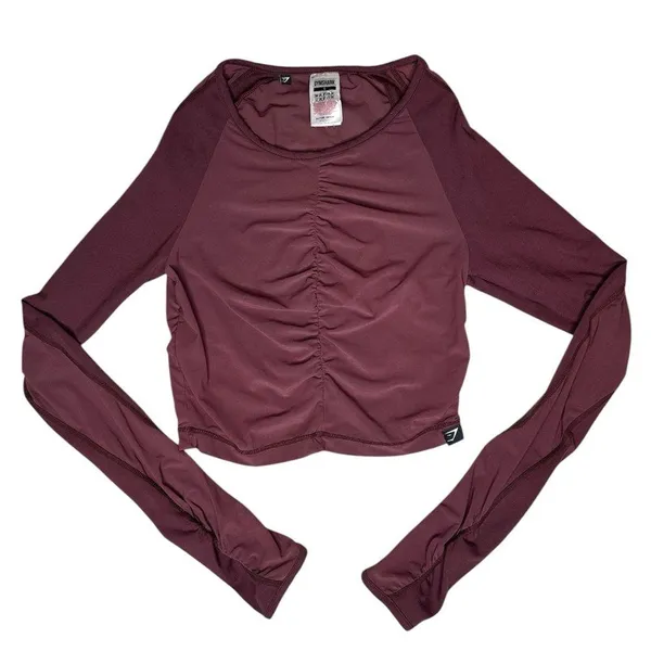 Gymshark Aura Ruched Mesh/Sheer Long Sleeve Crop Top - Image 3