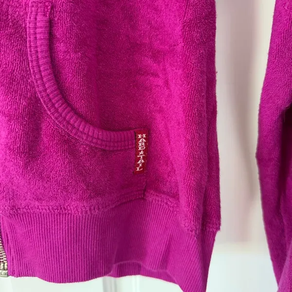 vintage y2k women's Hard Tail fuchsia terry cloth zip up hoodie size medium - Image 5