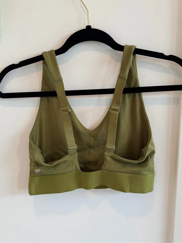 Fabletics Olive Green V-Neck Strappy Back Sports Bra - Image 6
