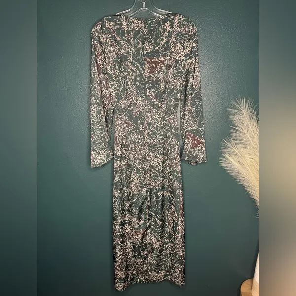 Zara Green Midi Long Sleeve Wrap Dress - Image 4