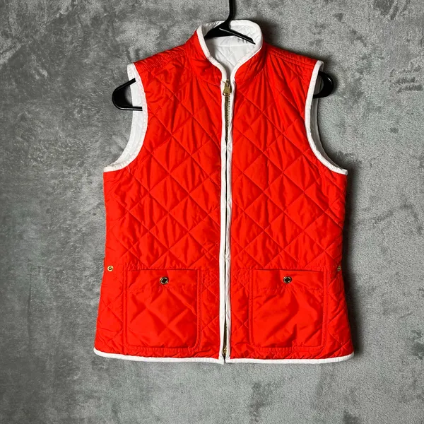 Lauren Ralph Lauren Reversible Quilted Vest Orange & White Utility Pockets Small - Image 6