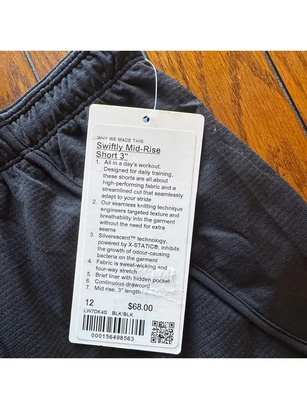 Lululemon Swiftly Short Mid-Rise 3” Black Size 12 NWT - Image 3