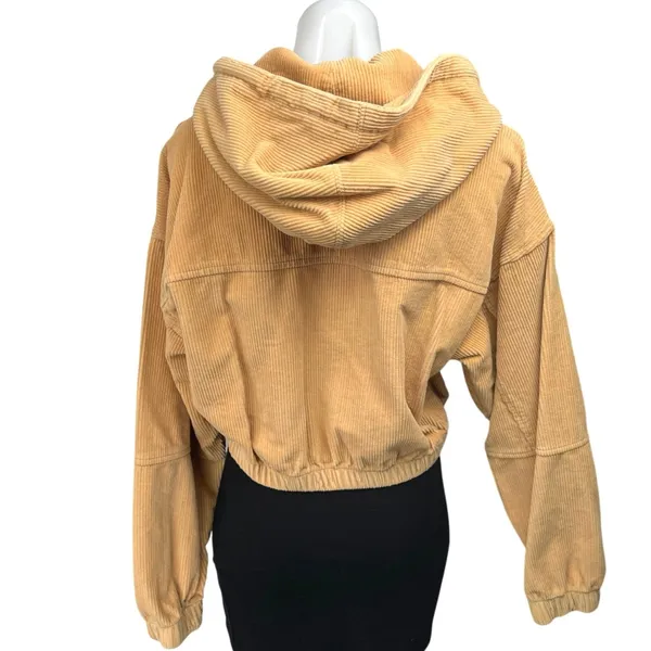 Urban Outfitters BDG Tan Corduroy Zip Up Hooded Hoodie Crop Bomber Coat Jacket M - Image 2