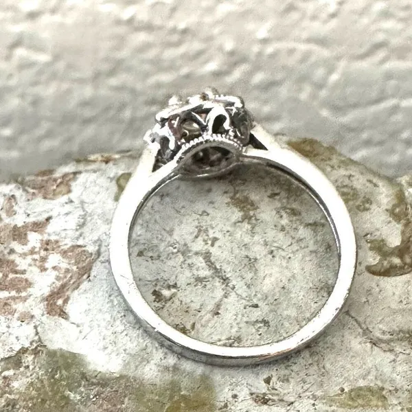 Vintage-Style Filigree Halo Ring with Pale Yellow Center Stone - Image 4