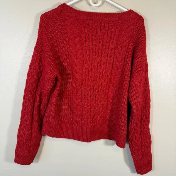 Abercrombie Fitch Red Cable Knit Sweater Women Medium Cozy Warm‎ Winter Holiday - Image 6