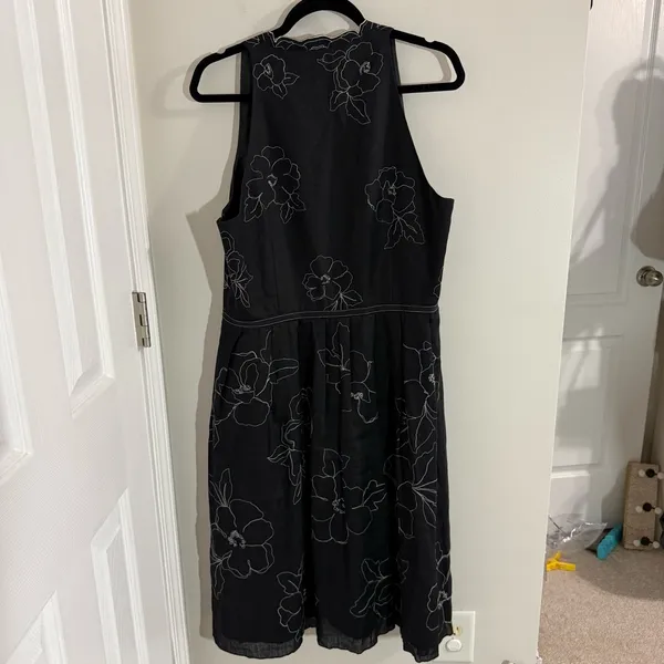 Ann Taylor Linen Black Floral Midi Dress Size 14 - Image 8