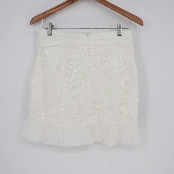 Naked Wardrobe White Sequin Lace Pleated Ruffle Mini Skirt Womens Small - Image 5