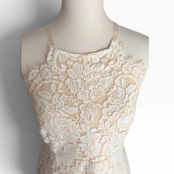 Dress Forum L Ivory Lace Open Back Cocktail Occasion Dress Wedding Halter Mini - Image 10
