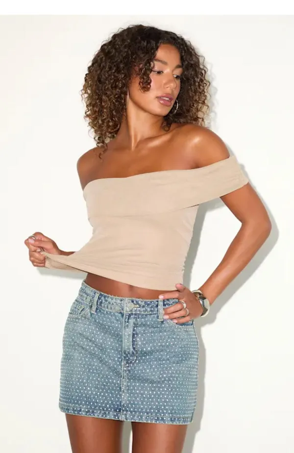 Lulus Rhinestone Denim Mini Skirt - Image 2