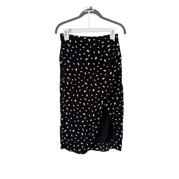 Abercrombie & Fitch Wrap Midi Skirt Black White Polka Dot XS Side Slit Women - Image 2