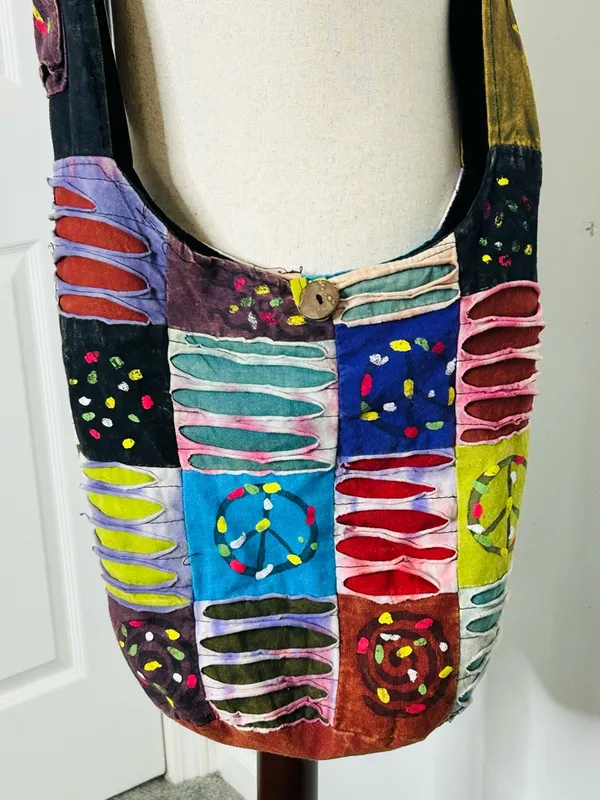 Rising International Patchwork Hobo Bag Colorful Boho Retro Fabric Festival - Image 4