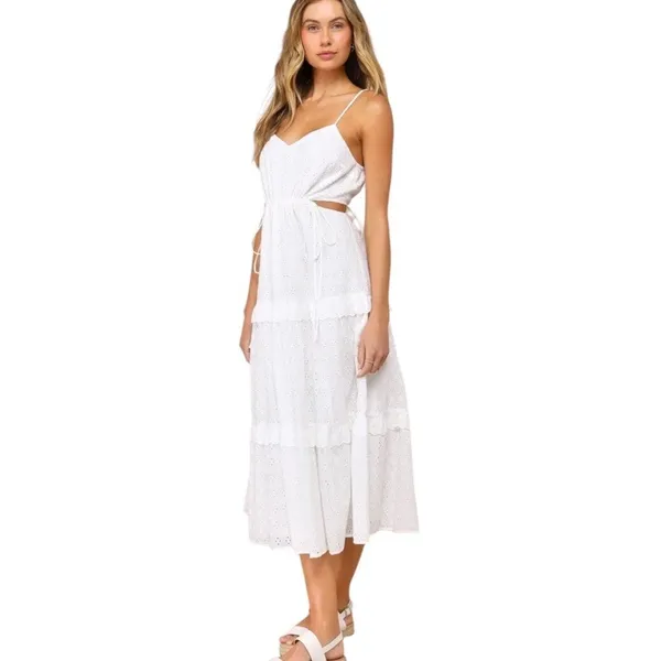 Lulus Summertime Babe White Eyelet Midi Dress NWT Medium - Image 15