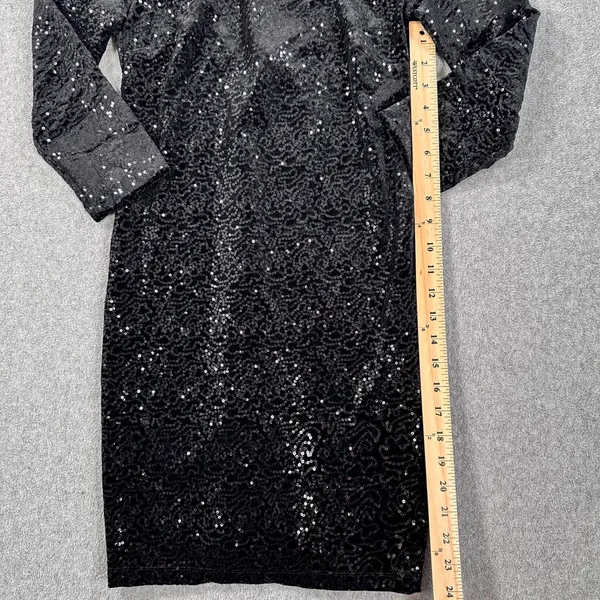 Mimi Chica Low Back Black Velvet Sequin Dress Size Medium 3/4 Sleeve Sheath New - Image 3