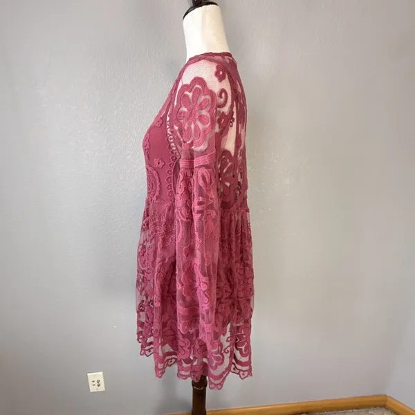 Free People Jens Pirate Booty El Sol Dark Rose Lace Babydoll Mini‎ Dress Size S - Image 5