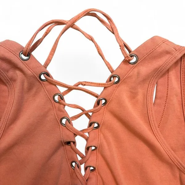 Harley Davidson Women's Tank Top Lace Up Back Sugar Skull Rhinestone Biker - Image 7
