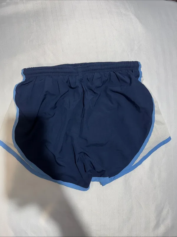 Nike Women's Navy Shorts with Light Blue Trim - Image 4