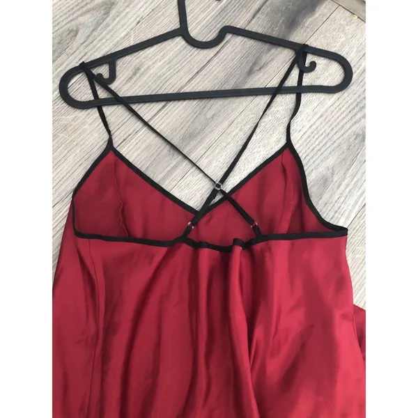 90s Vintage Adonna Red Bow Slip Dress Full Length Long Maxi Cross Back Medium - Image 5