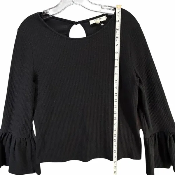 Anthropologie Porridge Joan Bell Sleeved Top Womens M Black Ribbed Boho‎ Chic - Image 8