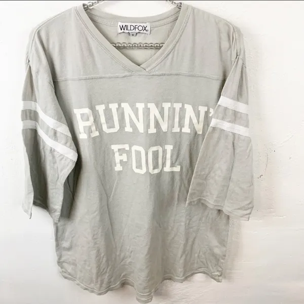 Wildfox Size Small Grey‎ Running Fool Baseball Ringer Crewneck T-shirt - Image 2