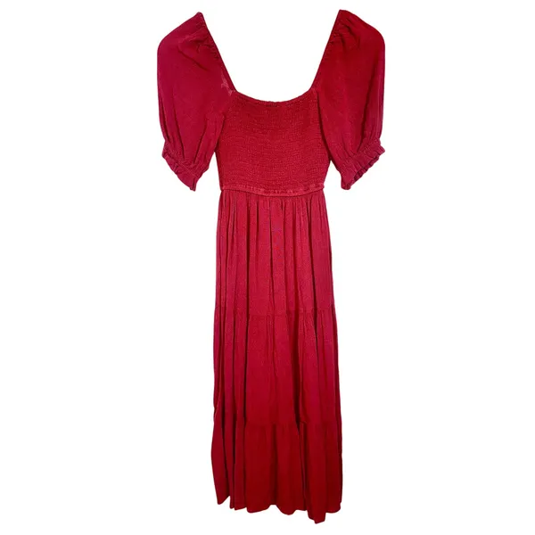 Abercrombie & Fitch Burgundy Red Smocked Puff Sleeve Slit Maxi Dress Size XS - Image 6