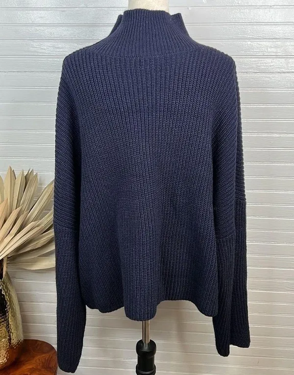 Topshop Drop shoulder Pullover Mock Neck Oversized Sweater Blue Size L US 12 - Image 5