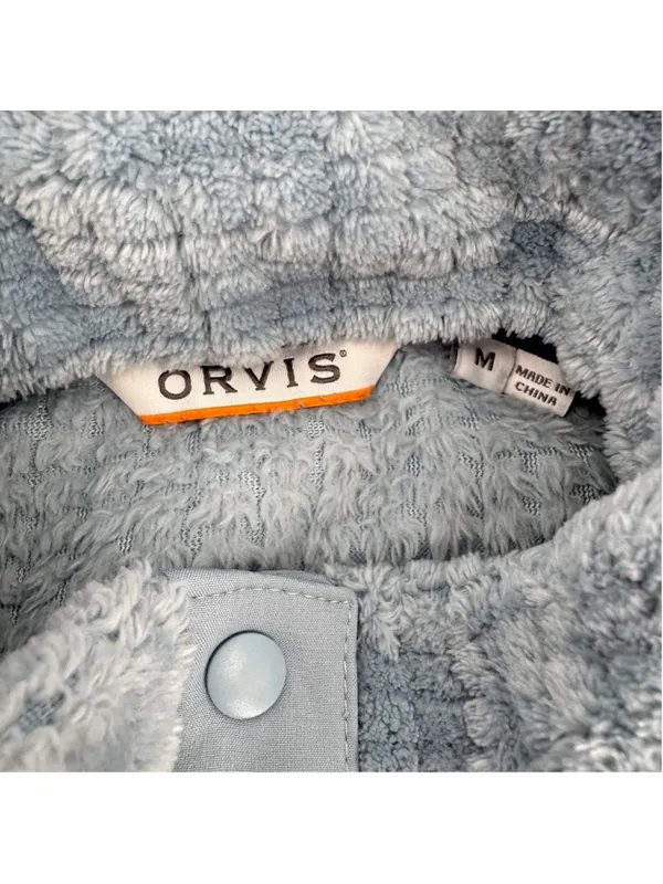 Orvis Pastel Blue Pullover Quarter Snap Mock Neck Pockets Teddy Faux Fur Medium - Image 7