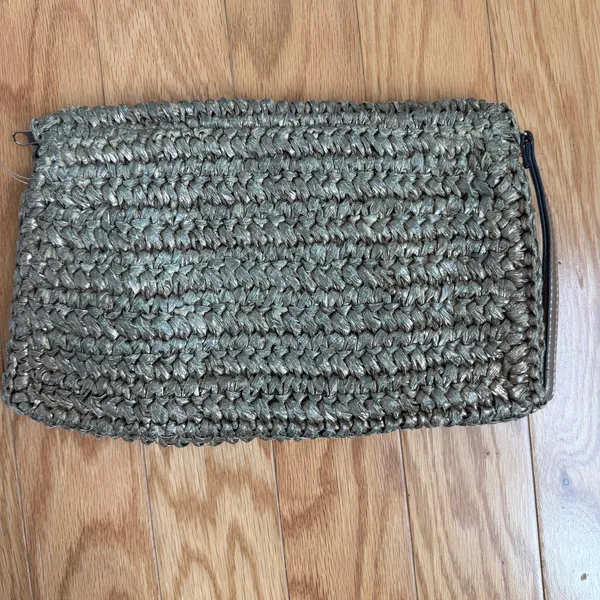H&M Boho‎ Beachy Metallic Woven Straw Clutch Wristlet OS Gold - Image 3