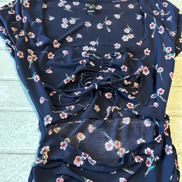 Windsor Navy Floral Dress with Pink Accents - Image 3