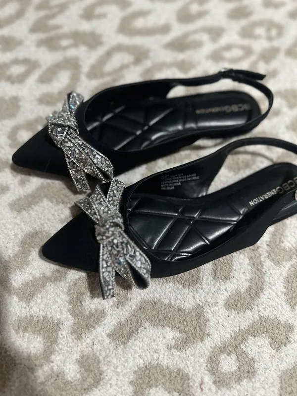 BCBGeneration Black Rhinestone Bow Slingback Flats - Image 2