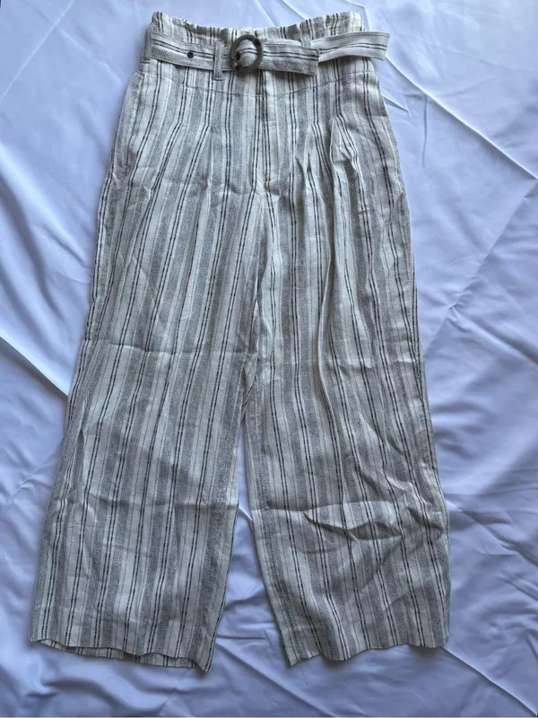 Anthropologie Ett:Twa Mauritius Paperbag Waisted Belted White Black Pants Size 0 - Image 2