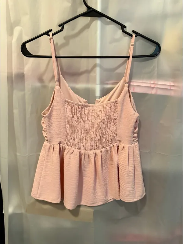 Light Pink Sleeveless Peplum Top with Adjustable Straps Size S - Image 3