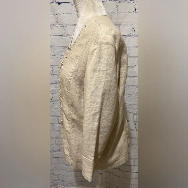 Coldwater creek Women’s Cream Linen Jacket With Hook Closure Size 14 - Image 3