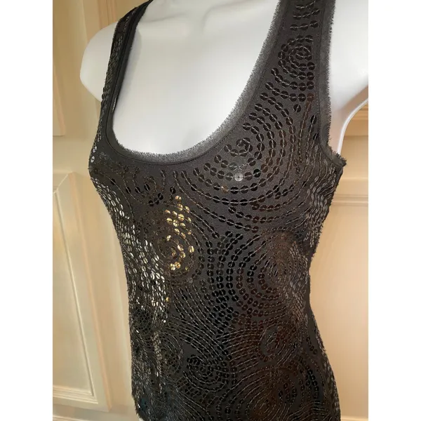 White House Black Market S Black Sequin Sleeveless Top Scoop Neck - Image 3
