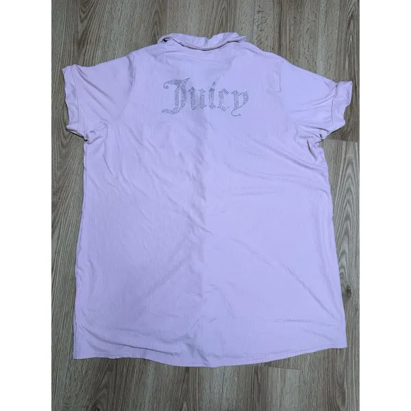Juicy Couture Sleepwear Womens 2X Pink‎ Ribbed Rhinestone Button Pajama Top - Image 2