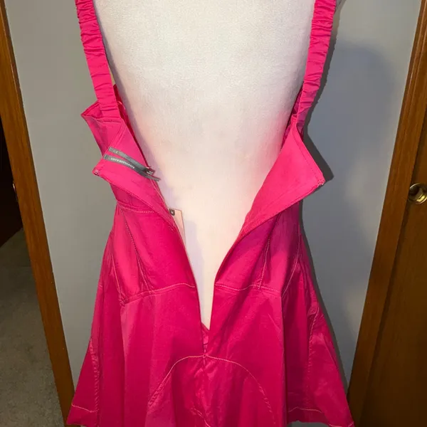 Anthropologie NWT plunge drop waist A-line mini dress Pink‎ Square Neck Size L - Image 7