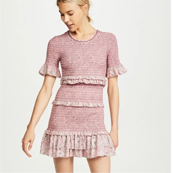 LoveShackFancy Aveline Pink Floral Ruched Ruffle Mini Dress - Image 6