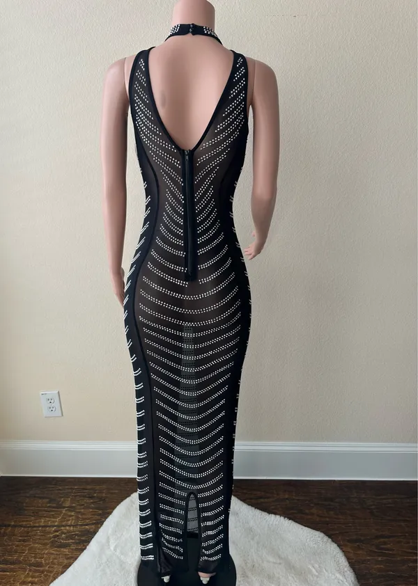 Brand New! Special Occasion Women’s Black Rhinestone Embellished Mesh Dress – Size Small - Image 2