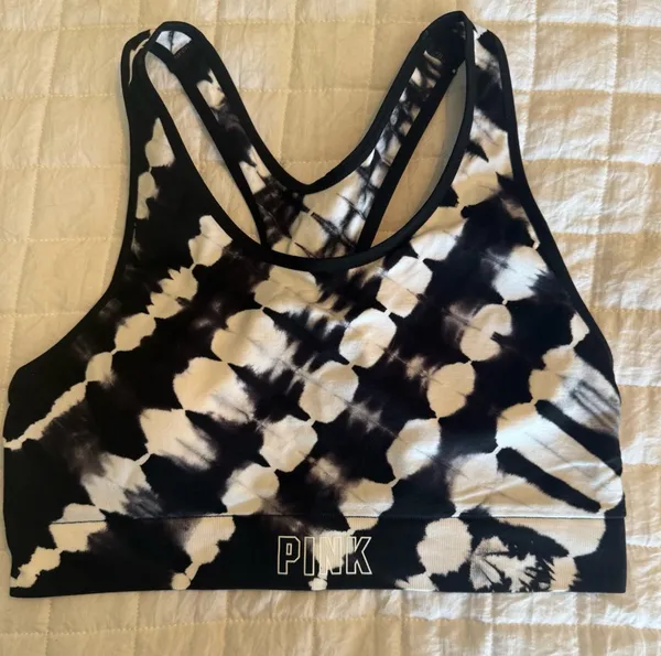 PINK Victoria's Secret Women Black & White Sports Bra Seamless Lightly medium - Image 2