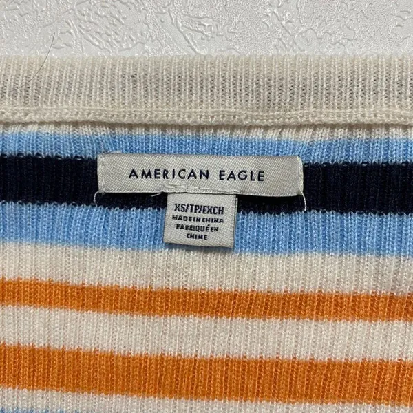 American Eagle Striped Ribbed Knit Crop Top Henley Long Sleeve XS - Image 4