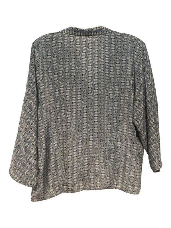 Zara Satin Feel Wrap Front Blouse Blue Grey Print Size Medium - Image 3