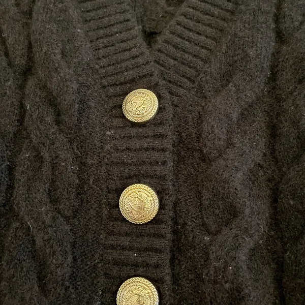 H&M‎ Cable Knit Cardigan S Chunky Chocolate Brown Old Money Wool Blend - Image 6