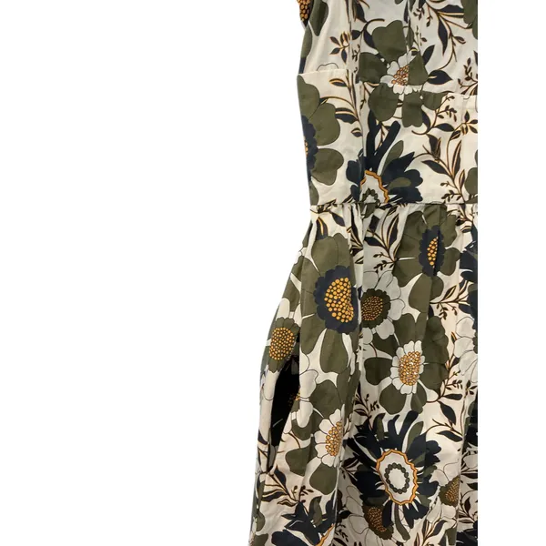 o.p.t Womens Retro Floral‎ Flutter Sleeve Cotton Midi Dress Olive Green Size M - Image 4