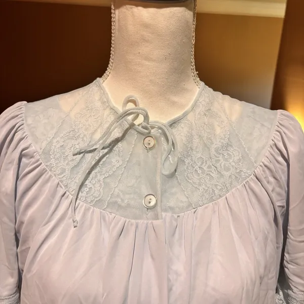 Vintage‎ Gilbreath 2 Pc Blue Nightgown & Housecoat Robe Set Lace Trim Size Small - Image 6