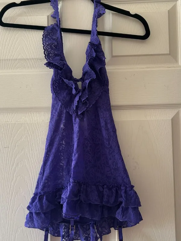Victorias Secret The Lacie Sheer Lace Halter Babydoll Lingerie Purple Size Small - Image 14
