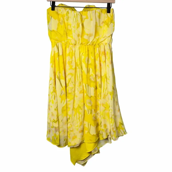 Vince Camuto Yellow Floral Chiffon Strapless Asymmetrical Dress Womens Size 10 - Image 2