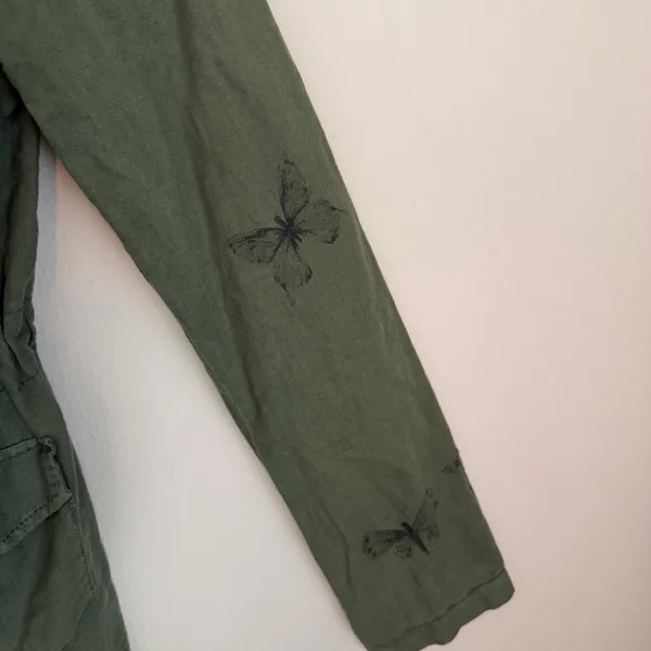 Desigual Y2K military utility jacket embroidered butterfly 36 green - Image 3