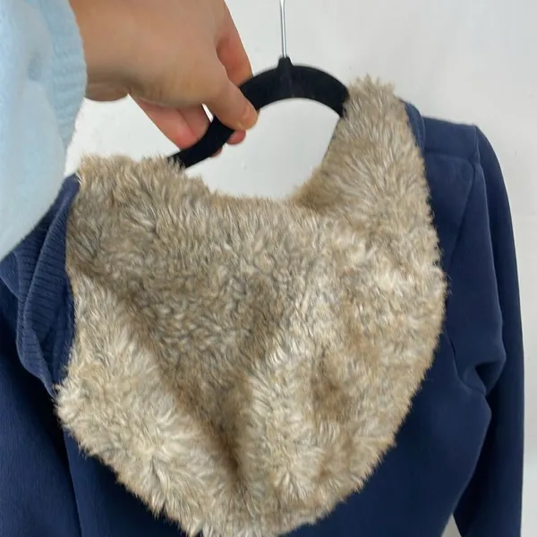 Old Navy Y2K Hooded with faux fur Sweatshirt Navy Blue size XL - Image 8