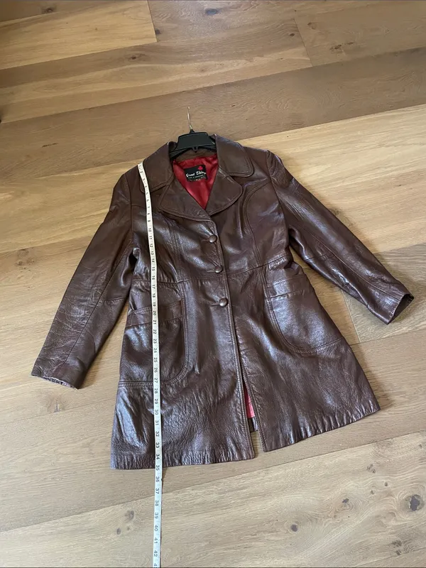 Great Things Vintage Chocolate Brown Genuine Leather Long Coat Jacket Size Large - Image 10